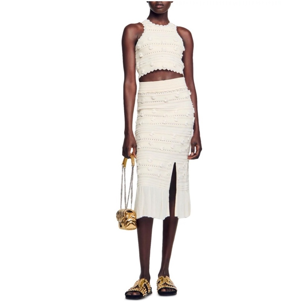 Sandro Iman Crop Top and Imanie Knit Pompom Skirt Set
